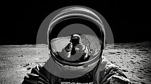 Reflections on the Moon: AstronautÃ¢â¬â¢s Perspective. Generative AI photo
